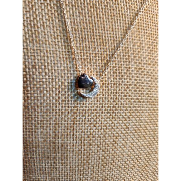 Sterling 925 Neclace with Heart and Moon Pendant 18in 3.2G - Picture 2 of 5